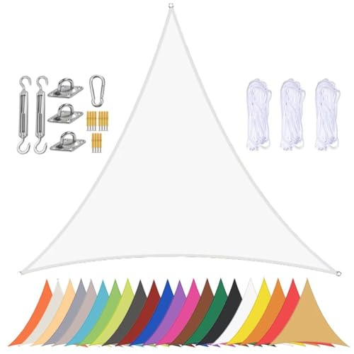Vela parasole triangolare impermeabile, con protezione UV al 90%, per patio, giardino, baldacchino, bianco, 6 x 6 x 6 m, vela ombreggiante per esterni, con occhielli e raccordi di montaggio in acciaio