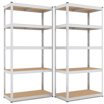 baudim® 2er-Set Schwerlastregal 180x60x40 cm, MDF, 1750 kg, Verzinkt, Stahl | Schnell montiert ohne Werkzeug, anpassbare Ablagen, Garagenregal, Lagerregal, Werkstatt, Abstellraum, für Vorräte und Geräte.