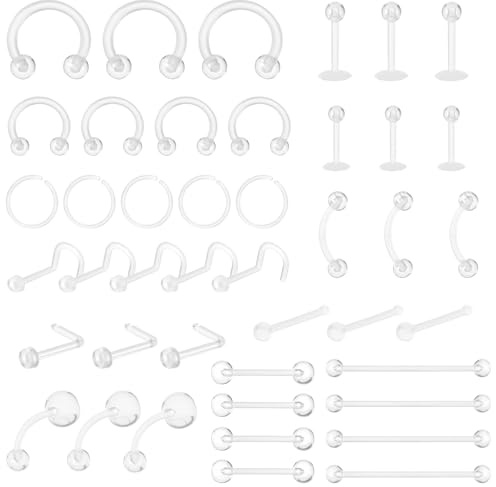 Tucnoeu 48pcs Plastik Piercing für OP Acryl Transparente Piercings Septum Piercing Kunststoff Septum Kunststoff Lippenring