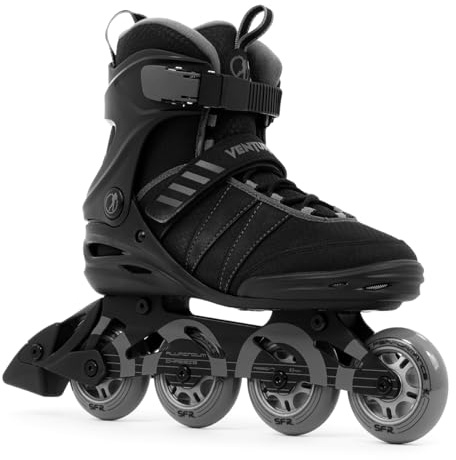 SFR Venture Pro Inline-skridskor, svart UK 10A/EU 44,5, snygga sportiga rullskridskor för ungdomar och vuxna, perfekt för nybörjare, stabil och säker med komfortfoder och hög manschett för stöd