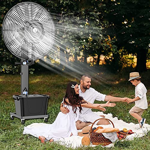 Ventilatore nebulizzatore oscillante, ventilatore a piedistallo per impieghi gravosi, ventilatore di raffreddamento ad alta efficienza energetica con 3 impostazioni di potenza e serbatoio da