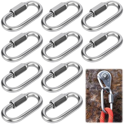 XSHAO® 10 stycken karbinhakar skruvlock M6, 304 rostfritt stål skruvkontakter, skruvlänk för utomhus, gunga, camping och vandring