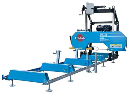 LEMAN - Sierra de Cinta Móvil para Troncos SAG660 660 mm, Motor Gasolina 15 CV, Corte Preciso y Avance Manual