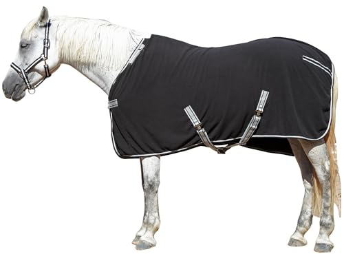 Leberna Polar-Fleece-Pferde-Kühldecke – leicht, bequem, atmungsaktiv, feuchtigkeitsableitend, kühlend mit Standard-Hals für nach dem Training, Reisen für Pferde (Schwarz, 1,52 m)