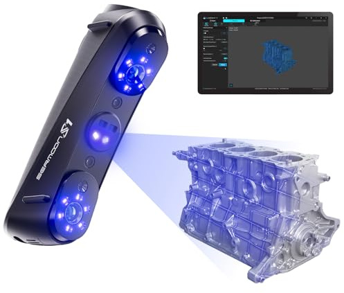 Creality Sermoon S1 3D Scanner, 1+7+34 Blaues Licht Handscanner mit 0.02mm Genauigkeit, Anti-Shake Tracking geeignet für Ingenieurprojekte, bis zu 90FPS Scangeschwindigkeit