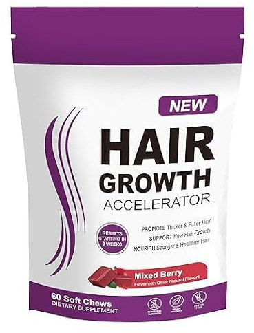 Suplemento Alimentario Biotina Cabelo - Contribuye al Mantenimiento del Cabelo Normal - Gumas de Mascar con Sabor de Baya Mixta - 60 Comprimidas