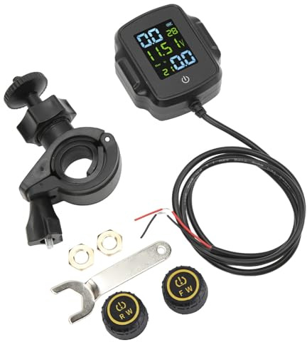 LUCKDANO Monitor de Presión de Neumáticos de Motocicleta TPMS para Motos con 2 Sensores Externos Pantalla de Alta Precisión QC3.0 Carga Rápida Alarma Fuerte