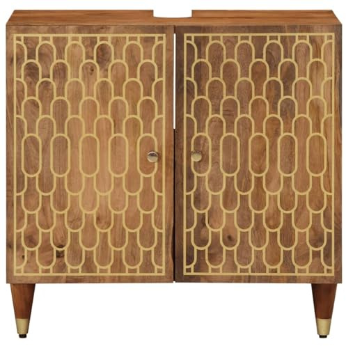 Gecheer Mobile Lavabo da Bagno in Legno Massello di Mango, Pratico Piano d'Appoggio, Ideale per Stanza da Bagno