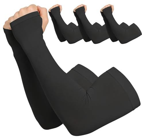 4 Paar Armstulpe für Damen Herren Uv Protection Arm Sleeves Ärmel Armschone | Atmungsaktiv, Nahtlos, Feuchtigkeitstransportierend, Anti-Rutsch, Für Golf, Radfahren, Garten, Schwarz Deckt Tattoos Ab.