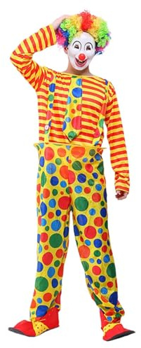 Generisch Costume da pagliaccio da uomo completo – Set completo con parrucca e maschera, tradizionale costume da circo con camicia da mock, divertente costume da carnevale per feste ed eventi