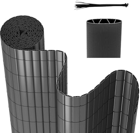 Peviasot PVC Sichtschutzmatte, 90x500cm Sichtschutzzaun, Vervierfachen Verstärkung Innen, Balkon Sichtschutz mit Kabelbindern, ohne Bohren, Windschutz Wasserdicht für Balkon Garten, Anthrazit