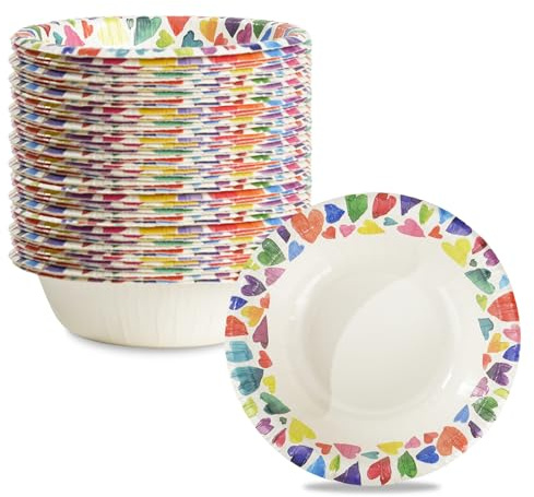 Cherypick Paper Bowls 8 oz/240 ml, 30 Pack Heart Pattern Disposable Bowls | Strong and sturdy, microwave safe with leak resistance. Ideal for desserts, ice cream, snacks, picnics and garden parties
