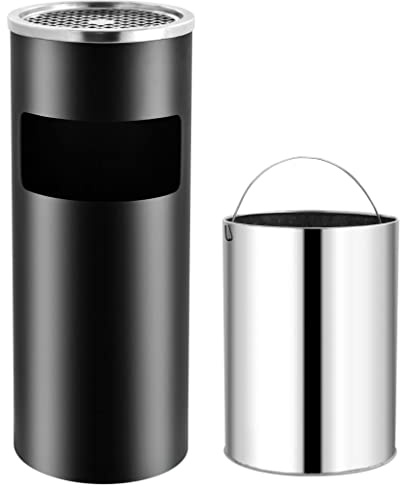 Sophrelle Papelera con cenicero de Acero Negro 30 L Negro,51088