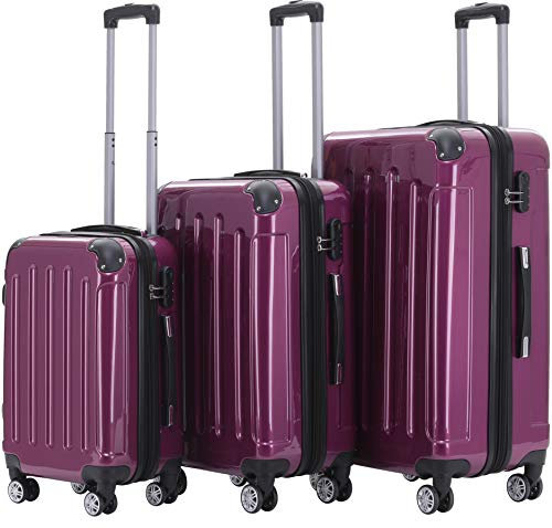 BEIBYE Zwillingsrollen 2048 Hartschale Trolley Koffer Reisekoffer Taschen Gepäck in M-L-XL-Set (Lila, Set)