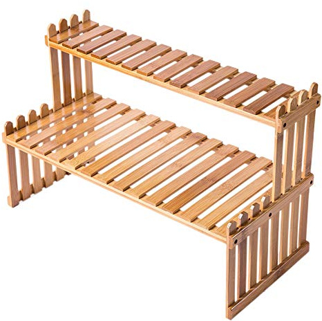 Soporte de Planta de Bambú de Mesa de 2 Niveles - Estantes de Planta de Escritorio Soporte de Estante de Flores para el Hogar Patio Organizador Soporte de Maceta