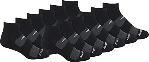Saucony Men's Standard RunDry Mesh Ventilating Comfort Fit Performance Quarter Socks (6, 12 Pairs) Black (12 Pairs) Large