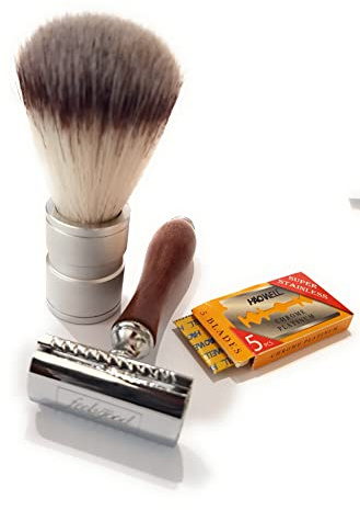 Rasoio di sicurezza Classico barba uomo manuale Feelsgood per rasatura classica tradizionale Rasoio a mano libera + Pennello barba + set 10 lamette