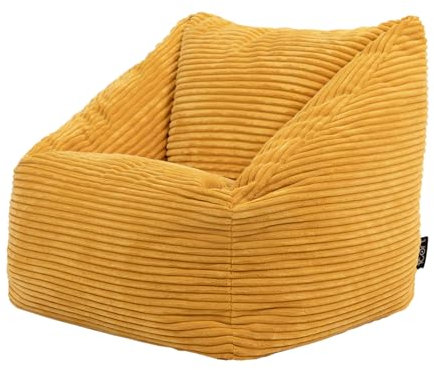 Icon Natalia Sitzsack Kinder, Gelb, Flauschiger Cord Stoff, Sitzsack Cord mit Füllung, Bequemer Kinder Sessel, Kuschelsessel, Lese Sessel, Schlafzimmer, Kinderzimmer, Spielzimmer