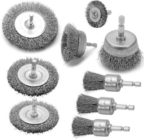 VIDICA Wire Brush for Drill Set 9Pcs,Abrasive Wire Wheel for 1/4 Inch Hex Shank, Wire Cup Brush for Drill, Coarse Crimped Carbon Steel Wire Brush Set for Removing Paint and Rust