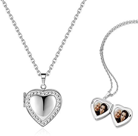 AllerPierce Kette mit Bild Herzanhänger Halskette Damen Silber Medaillon zum Öffnen Amulett Schmuck Valentinstag Geschenke für Freundin Mutter Tochter