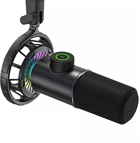MSUDGH Microfono dinamico per Computer, Microfono USB per Giochi Youtube, con Pulsante di silenziamento/Luce RGB/Jack per Cuffie