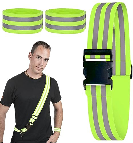 Seasboes Reflexgürtel Set, Reflektorband, Hohe Sichtbarkeit Reflektoren Gurt, Reflektierende Armbänder für Läufer, Reflektorband mit Klettverschluss für Radfahren, Wandern, Joggen, Wandern (1)