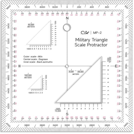 CYA Military Map Protractor Coordinate Scale Map for Land Navigation, Military Style UTM/MGRS Coordinate Scale