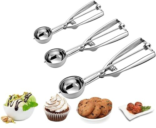 Cookie Scoop, Ice Cream Scoop, Cookie Scoops per Baking Set di 3 con Cookie Dough Scoop, 3pcs Cookie Scooper per Baking, Acciaio inox Cookie Scoop Set, Ice Cream Scooper con Trigger release