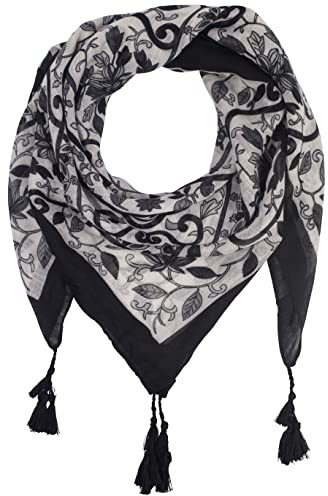 fashionchimp Damenschal mit Zier-Quasten und Muster-Mix Stickerei, Fransen-Schal, Dreieck-Tuch