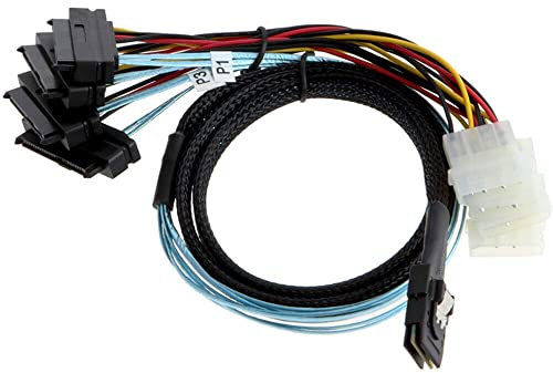 Allowish Cavo adattatore server MINI SAS SFF-8087 a 4 porte MINI SAS SFF-8482 con POWER (1m,Black)