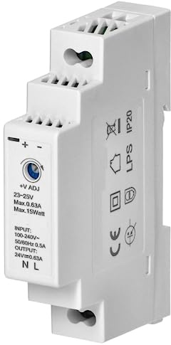 Miratic 24V DC Netzteil 24V DC Netzteil Hutschiene für Stabile und Effiziente Stromversorgung - Ideal für Industrie- und Hauselektronik (0,63A, 15W 1 modul)