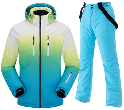 Combinaison Ski Femme Ensemble Vestes et Pantalons de Ski pour Hommes, Combinaison de Neige isolée Coupe-Vent, Manteau de Neige Chaud d'hiver pour Snowboard (Blue, M)