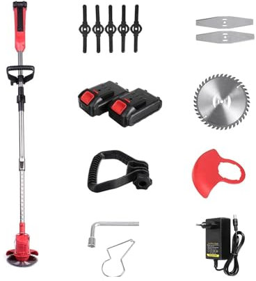 MILATE Tagliaerba 35000 RPM 2000 W 88 VF Cordless Elettrico Tagliaerba Rasaerba Erbacce Spazzola Pieghevole Lunghezza Taglierina Regolabile Giardino Nitido ed efficiente(Rot)