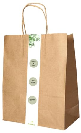 DeinPack 200 x Papiertüten 44 x 32 x 17 cm braun Umweltschonende Papier Tragetaschen groß I Papiertüten Geschenktüten Papiertragetaschen biologisch abbaubar, kompostierbar