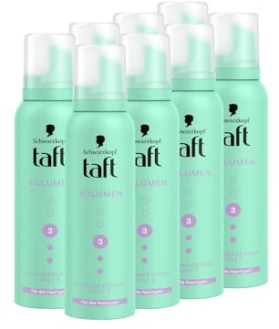 Schwarzkopf Taft Schaumfestiger Volumen (8x 150ml), Haltegrad 3, Haarschaum für alle Haartypen, volumengebendes Mousse, verhindert Föhnschäden, ohne zu verkleben, vegane Formel*