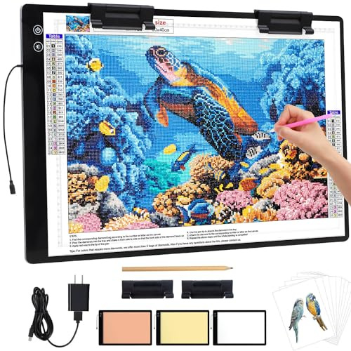 Zocelight Wiederaufladbares A2-Lichtpad für Diamantmalerei, A2-Lichttafel mit 5200 mAh Akku, 6 Stufen Dimmen/3 Farbtemperaturen, 5500 Lux, super helle Lichtbox zum Zeichnen, Skizzieren, Animation