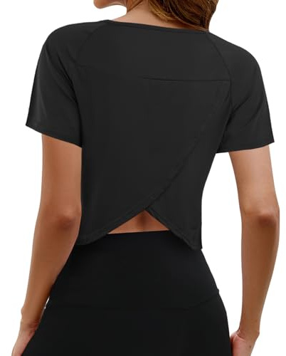 Comilaka Donna Maglietta da Sportivo Canotta da Yoga Tee Palestra Fitness T Shirts Cropped Split Back