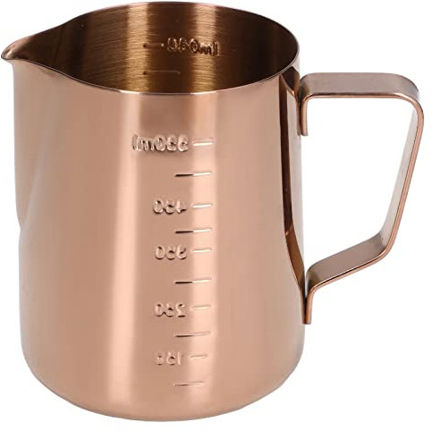 Gavigain Milk Frothing Pitcher,550ML Frothing Cup with Scale Rose Gold Stainless Steel Coffee Steaming Pitcher for Home Cafe