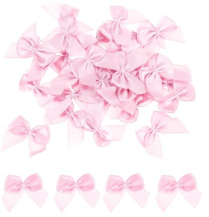 QUARKZMAN 60pz Mini Fiocco di Nastro 25mm Mini Fiocchi di Fiori in Nastro Raso per Artigianato Fai da Te Cucito Matrimonio Compleanno Festa, Rosa