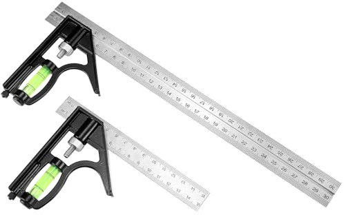 QWORK® 2 Pezzi Squadra Combinata, Squadra Combinata 150 mm e 300 mm, Squadra da Falegname con Viti di Bloccaggio in Ottone