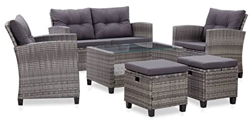 Tidyard 6-TLG. Gartenmöbel Set Polyrattan Balkonmöbel,Gartenlounge,Sitzgruppe aus 2-Sitzer-Sofa,2er Einzelsofa,2er Ottomane und Couchtisch, Terrassenmöbel, Garten-Sofagarnitur mit Auflagen Dunkelgrau