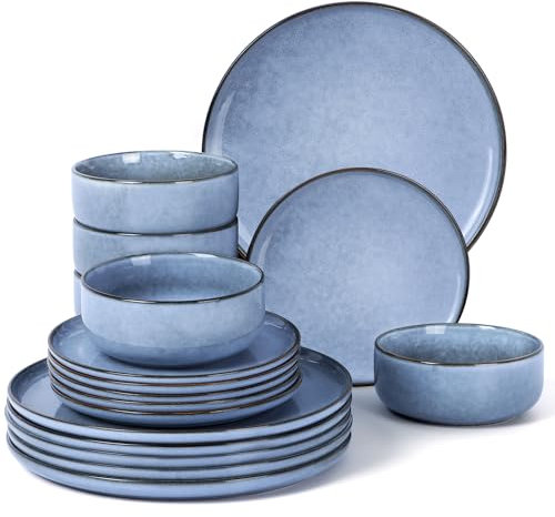 Homikit set di stoviglie, set di 18 pezzi in gres per 6 persone, servizio da pranzo in smalto reattivo con set di piatti e ciotole, adatto a microonde e lavastoviglie, resistente ai graffi, Blu Urano