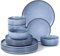 Homikit Vajilla, vajilla de gres de 18 piezas para 6 personas, vajilla de esmalte reactivo incl. juego de cuencos y platos, apta para microondas y lavavajillas, resistente a los arañazos, Azul Urano