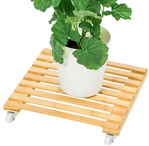 Plants Display Rack Flower Stand Bamboo Plant Stand with Wheels, Light Duty Planter Caddy Square 10 / 12 Pot Rack Flower Stand Indoor Outdoor On Roller Patio/Flower Pot Étagère À Plantes (Size : 25