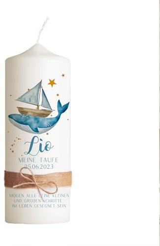 Taufkerze | Boot | 15-30 cm Höhe | Personalisierte Kerze | Jungen und Mädchen | Evangelisch | Katholisch