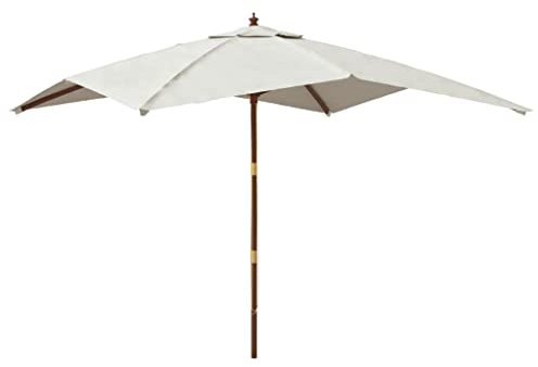 Higsose Gartenschirm Balkon Sonnenschirm 300x273 cm mit Holzmast und 8 Rippen Terrassenschirm Outdoor Weiß Strandschirm mit Belüftung und Doppeltem Seilzugsystem UV Beständigem Lichtechtem