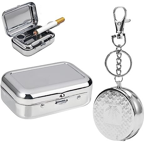 2 Pcs Portable Pocket Ashtray, Mini Travel Ashtray, Metal Cigarette Pocket, Cigarette Ash Container with Lid, Odour Resistant and Mobile, for Travelling, Camping, Smoking Indoors or Outdoors