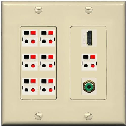 RiteAV Placa de pared 7.1 con sonido envolvente 7 altavoces con 1 puerto HDMI RCA - 2 bandas [marfil/marfil]