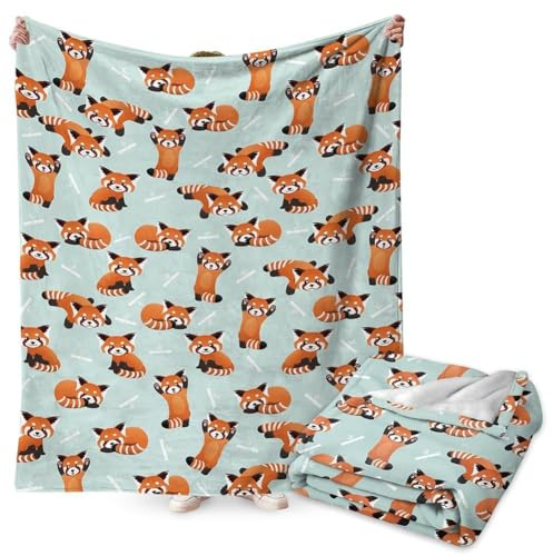 Red Panda Couverture en Flanelle Douce et Confortable avec Motif Mignon Dessin Animé Amusant et Coloré pour Enfants Canapé lit Décoration pour Enfants 100 x 150CM