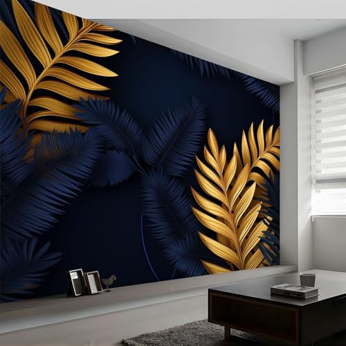Papel pintado fotográfico de lujo con hojas de palma doradas, hojas tropicales, 350 x 256 cm (ancho x alto), para sala de estar, dormitorio, mural panorámico, póster para habitación infantil